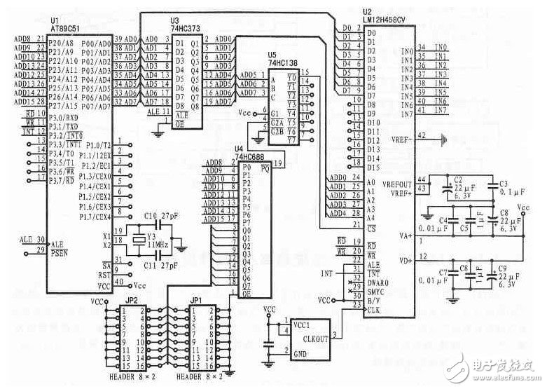 數(shù)據(jù)采集LM12H458與80C51接口電路 —電路圖天天讀（153）